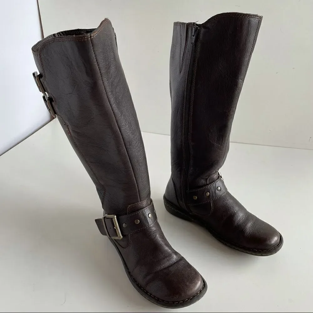 boc 6 Brown Leather Oliver Mid Calf Riding Full Zip Up Buckle Boots gold b.o.c.